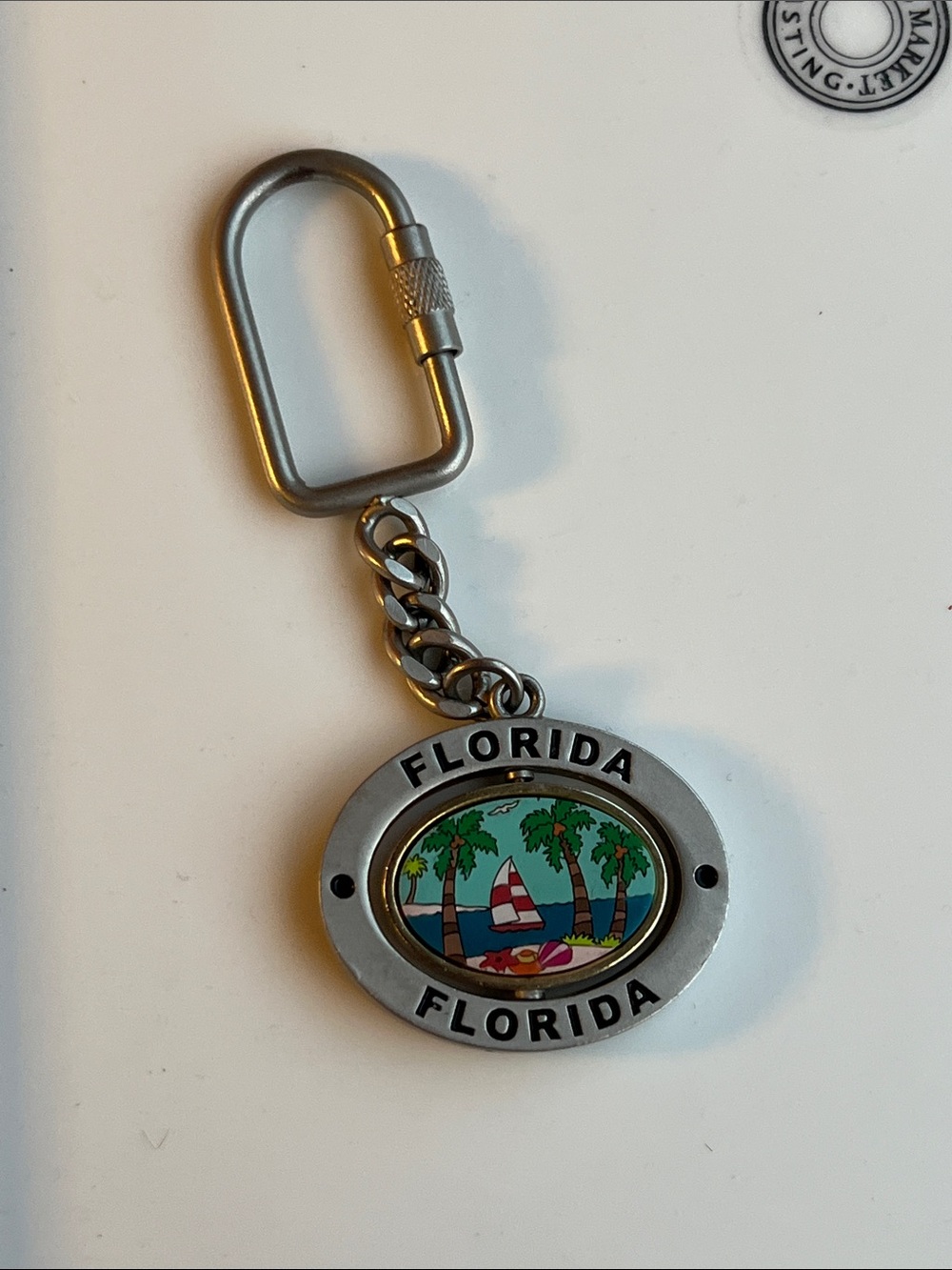Florida Beach Palm Tree Metal fidget spinner Keychain  Silver Multicolor Inlay